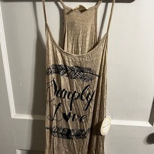 Moonchild NWT cream colored tank with Simply Love and feather detail size L